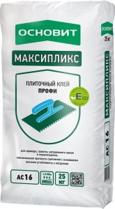 ОСНОВИТ Клей для плитки, мрамора и натурального камня МАКСИПЛИКС АС16 цементный 25кг ― Оптовая продажа строительных материалов ТД "Одис"