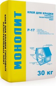 МОНОЛИТ Р-17влмрз Клей гипсовый для пазогребневых плит влагостойкий, морозостойкий (1,5-2кг/м2) 30кг ― Оптовая продажа строительных материалов ТД "Одис"