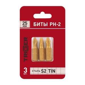 ТРИГГЕР 84971 Биты ПРОФИ PH-2 25мм,TIN (блистер уп.3шт) (20/800) ― Оптовая продажа строительных материалов ТД "Одис"